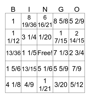 Fractions  Bingo Card