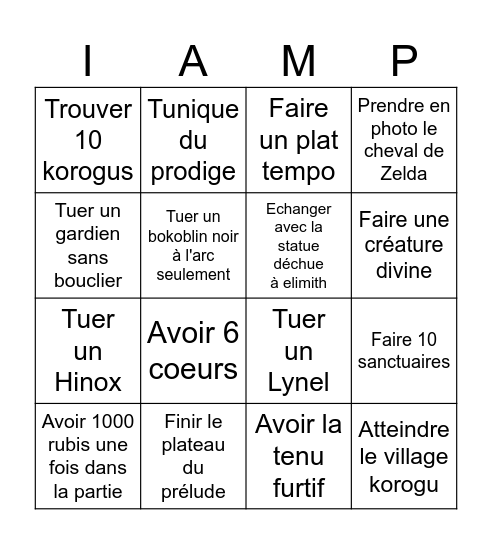 Zelda botw Bingo Card