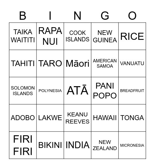 PASIFIKA Bingo Card