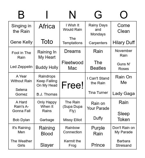 It's Raining! Bingo Card