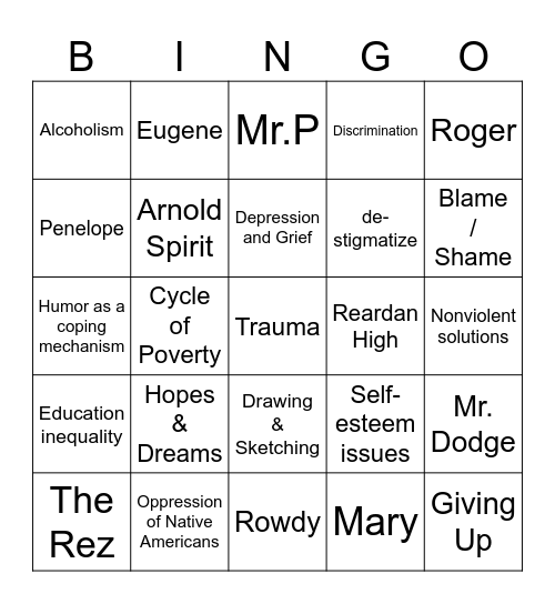 The Absolutely True Diary of a Part-Time Indian Bingo Card