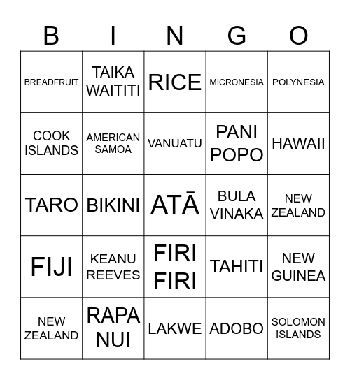 PASIFIKA Bingo Card