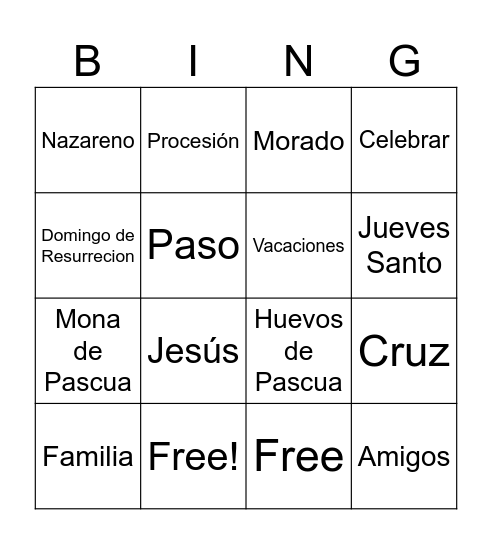 Semana Santa Bingo Card