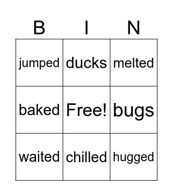 suffix words bingo Card