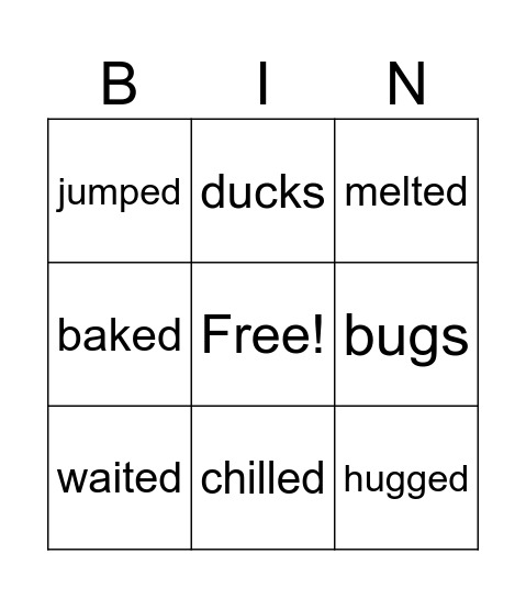 suffix words bingo Card