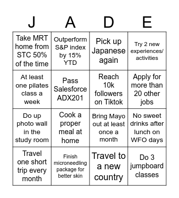 JADE'S 2025 BINGO Card