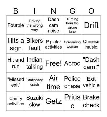 Car crash bingo 2 Bingo Card