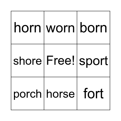 OR words Bingo Card