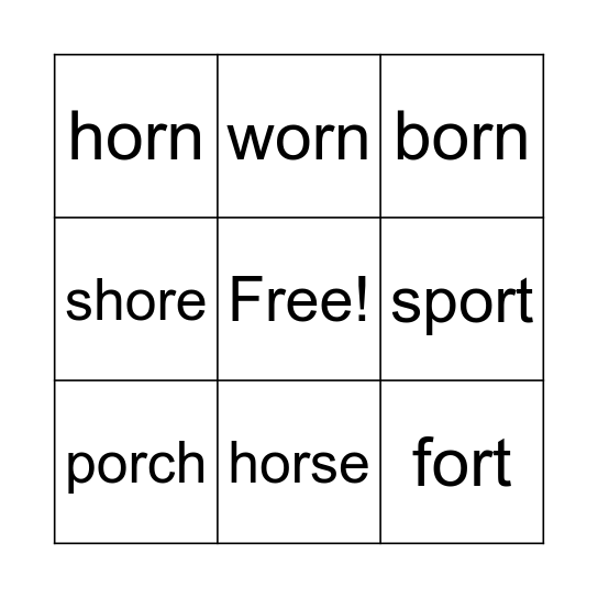 OR words Bingo Card