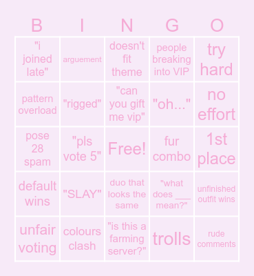 Dress to Impress Bingo Card