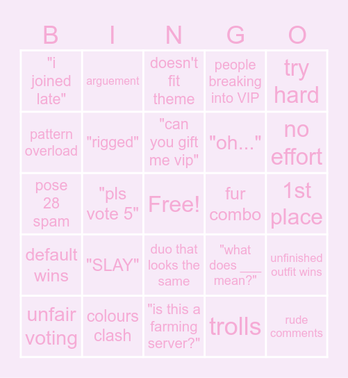 Dress to Impress Bingo Card