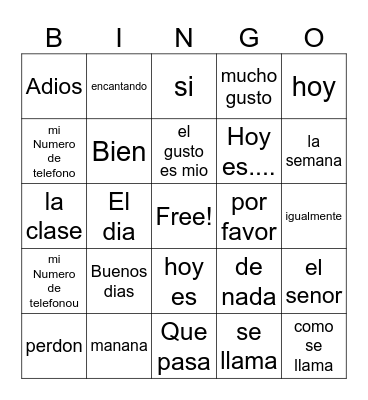 Spanish greetings Bingo Card