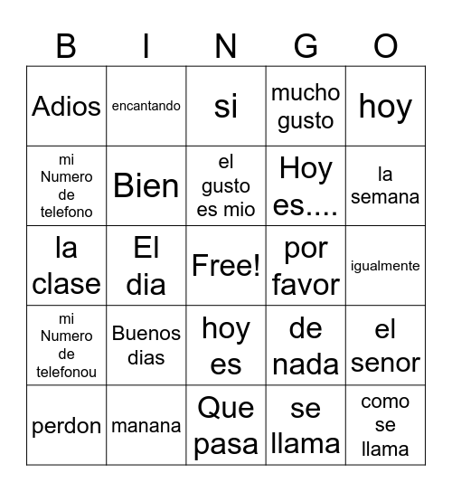 Spanish greetings Bingo Card