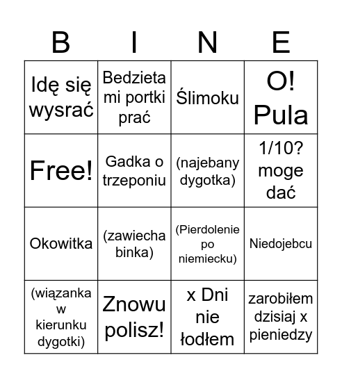 Binko i Dygotko Bingo Card