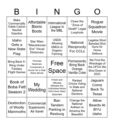 Events I Want to Happen in My lifetime Bingo Card