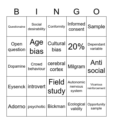 Psychology Bingo Card