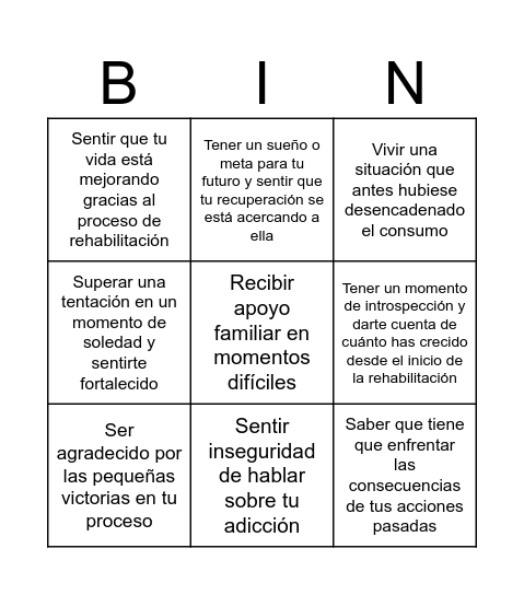 Bingo de emociones Bingo Card