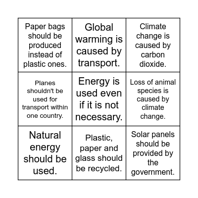 caring for the environment Bingo Card