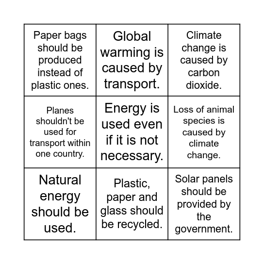 caring for the environment Bingo Card