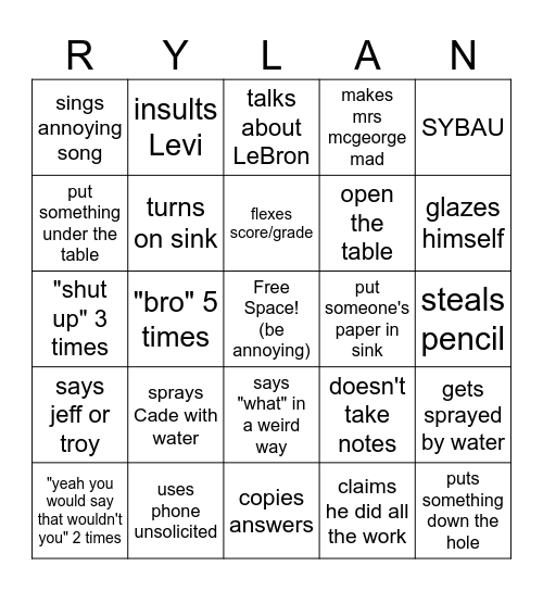 Rylan Dinkel AP Bio Bingo Card