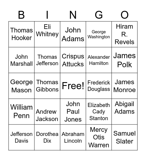 US History Bingo Card