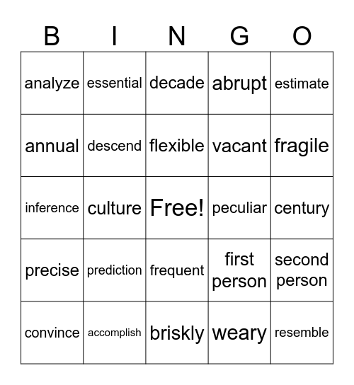 Untitled Bingo Card
