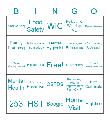Public Health BINGO Card