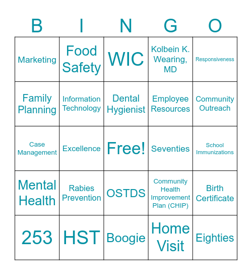 Public Health BINGO Card