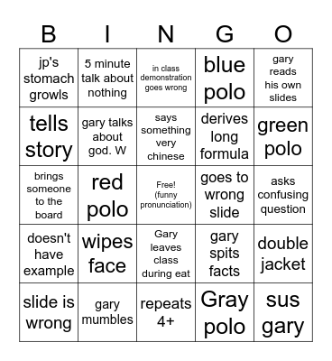 Brother Gary Bingo!! Bingo Card