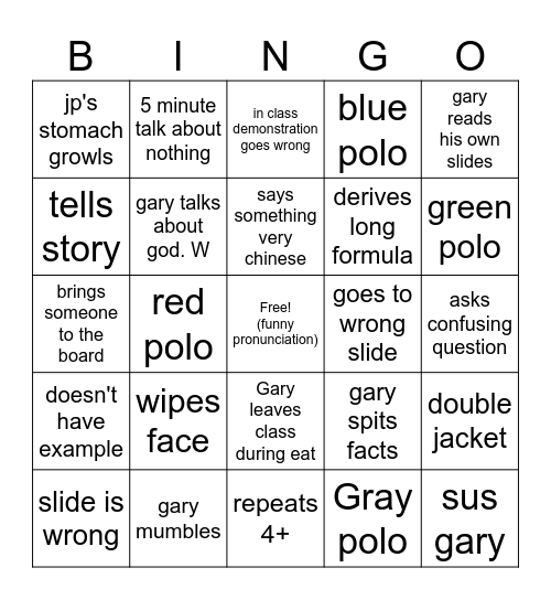 Brother Gary Bingo!! Bingo Card