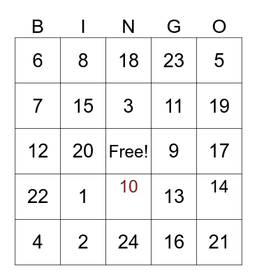 Clingstones TEST Bingo Card