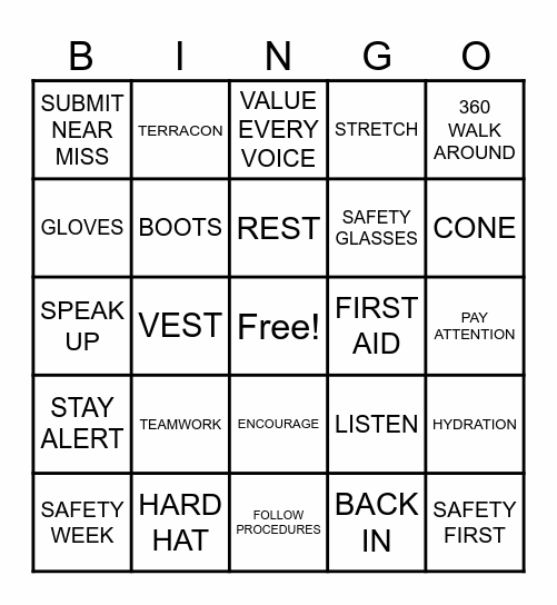SAFETY WEEK BINGO Card