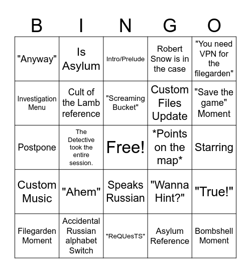Notback being Back Bingo Card