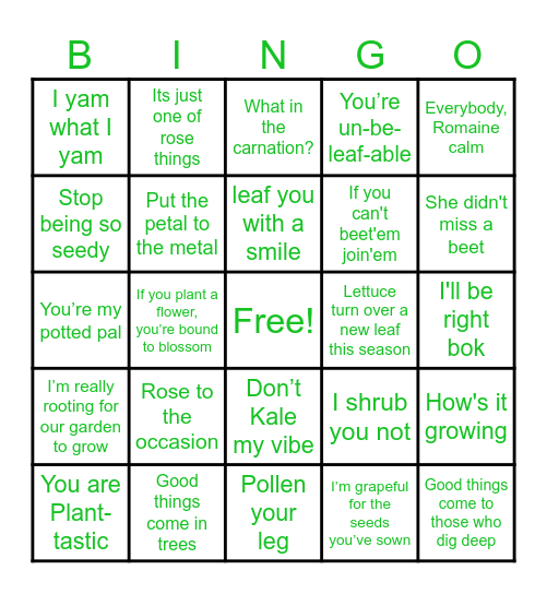 Plant Bingo Card