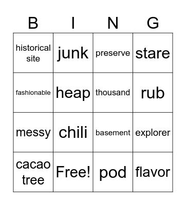 keywords unit 5 Bingo Card