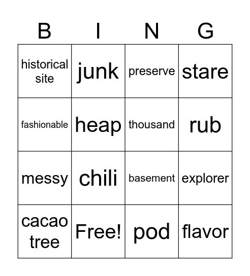 keywords unit 5 Bingo Card