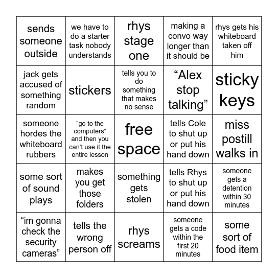 miss payne bingo Card