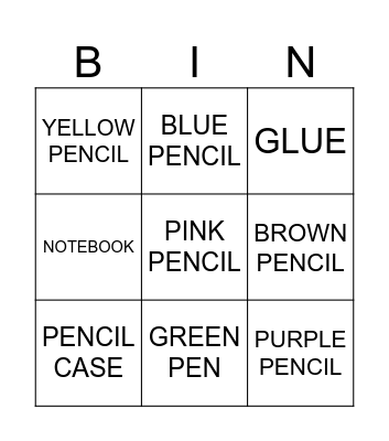 SCHOOL SUPPLIES Bingo Card