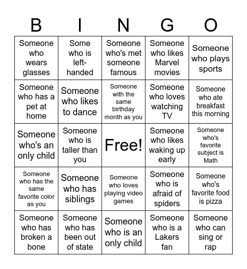 Human Bingo Card