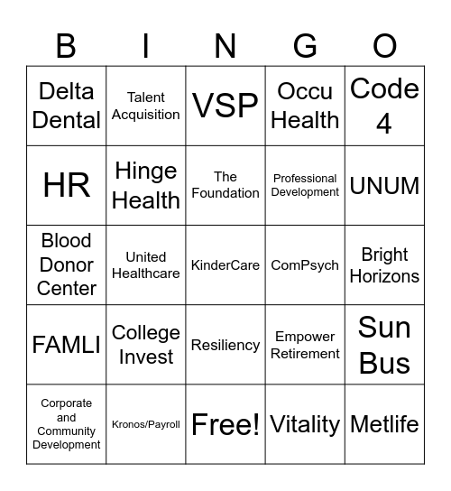 Wellness Fair Bingo Card