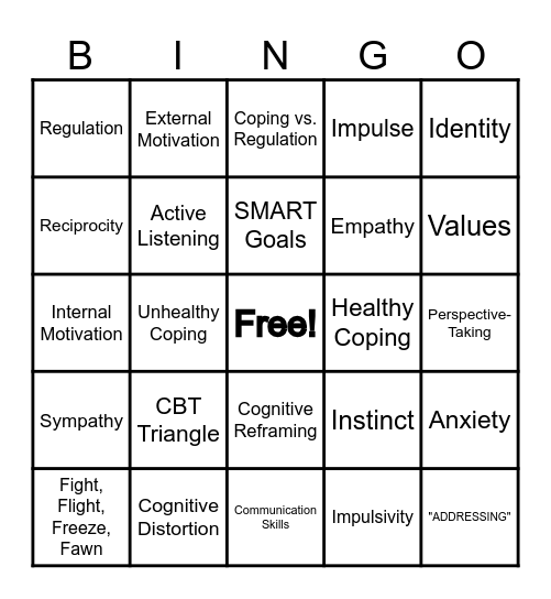 Affective Ed Review!!! Bingo Card