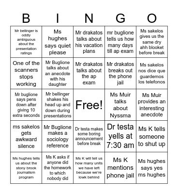 Before break bingo to inspire me to go to school Bingo Card