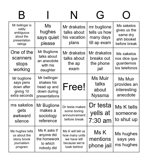 Before break bingo to inspire me to go to school Bingo Card