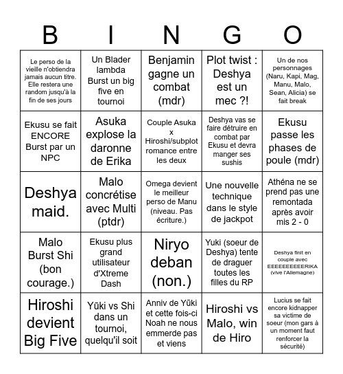 Bingo RP Beyblade Bingo Card