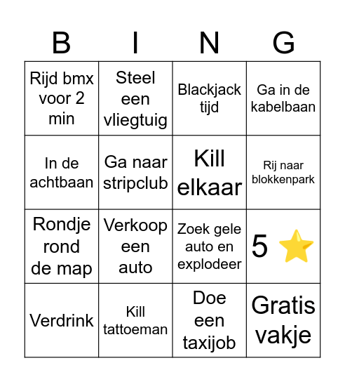 GTA BINGO Card