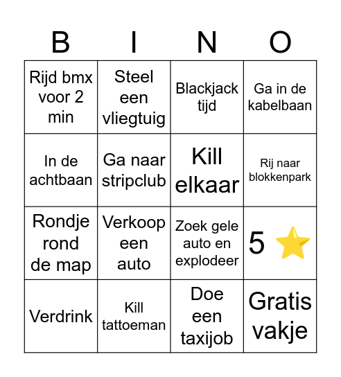 GTA BINGO Card