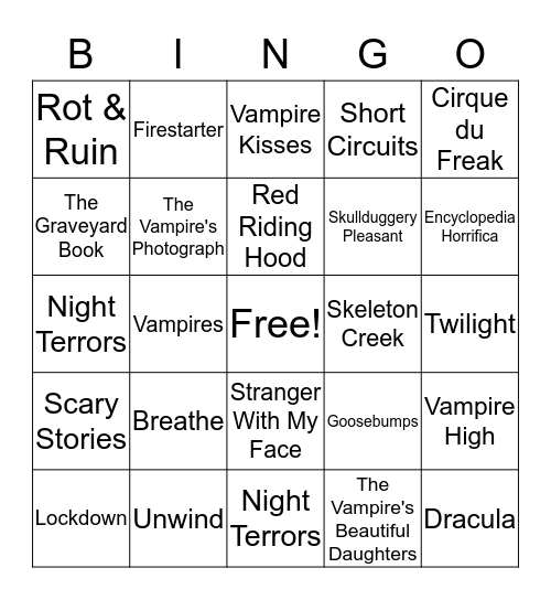 Scary Story BINGO Card
