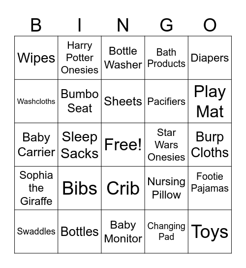 Baby Bingo Card