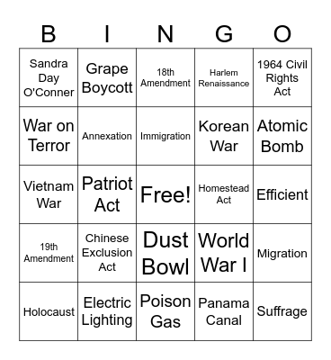 EOC Bingo Card