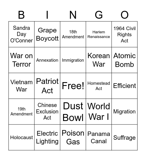 EOC Bingo Card